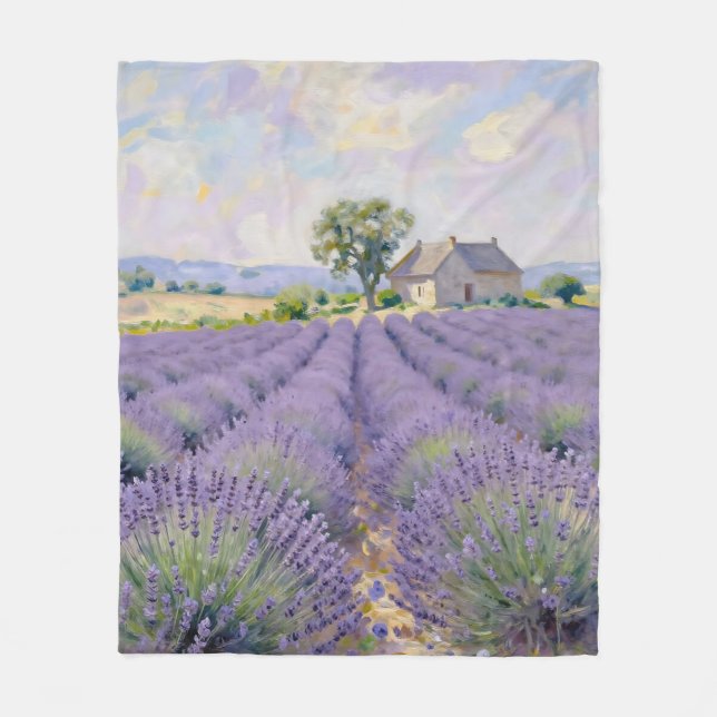 Lavendelfelder Provence Cottage Impressionist Fleecedecke (Vorderseite)