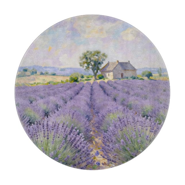 Lavendelfelder Provence Cottage Impressionist Schneidebrett (Vorderseite)