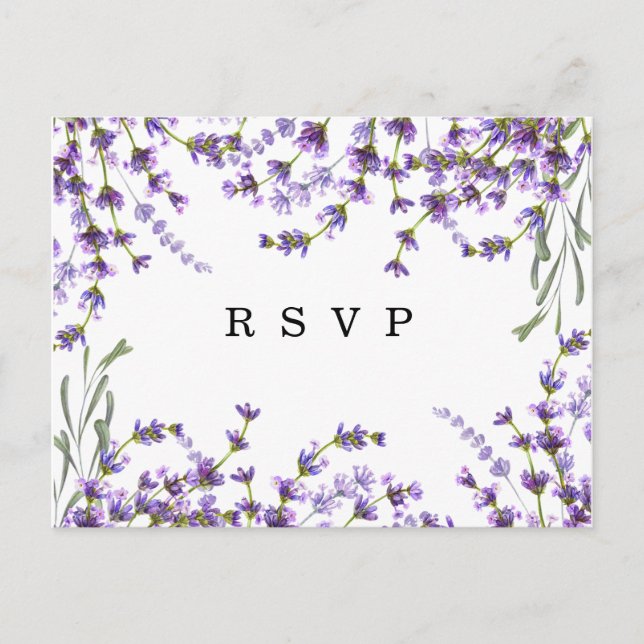 Lavendelflorale Boho Hochzeit Rsvp Postkarte (Vorderseite)