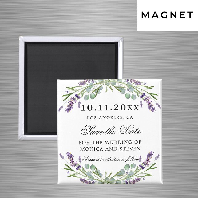 Lavendelfloralen Hochzeit Speichern Sie den Date-M Magnet (Von Creator hochgeladen)