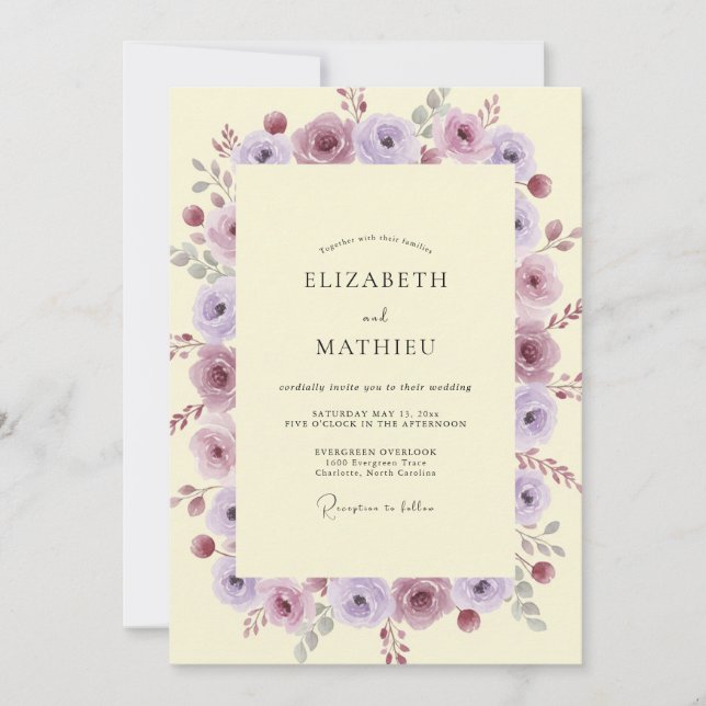 Lavendelgelbe Hochzeit Einladung (Vorderseite)