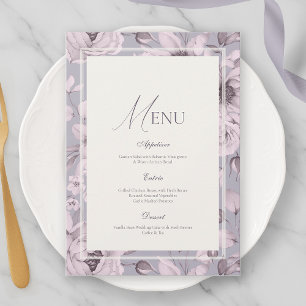 Lavendelgraues Blumenhochzeitsmenü Einladung