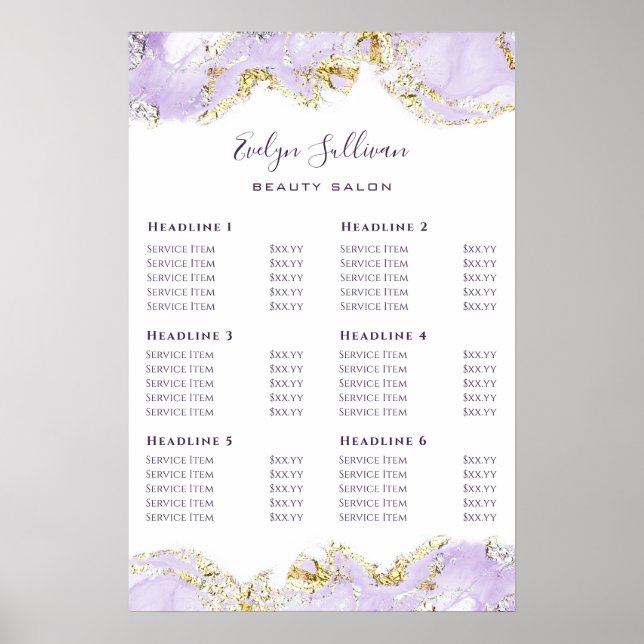 Lavendelink Marbling Design Preisliste Poster (Vorne)