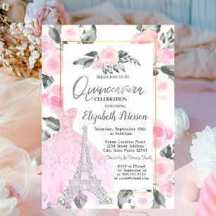 Lavendelkleid, Eiffelturm Floral Quinceañera Einladung