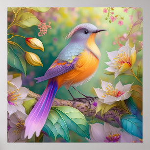 Lavendelköpfiger Orangebrüstiger Fantasie Vogel Poster