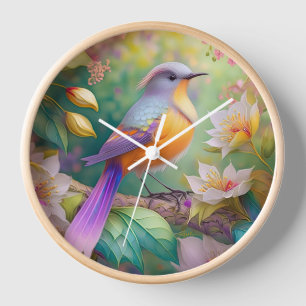 Lavendelköpfiger Orangebrüstiger Fantasie Vogel Uhr