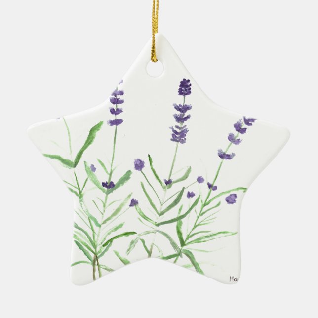 Lavendelkräuter botanische Aquarellfarbe lila grün Keramik Ornament (Vorne)