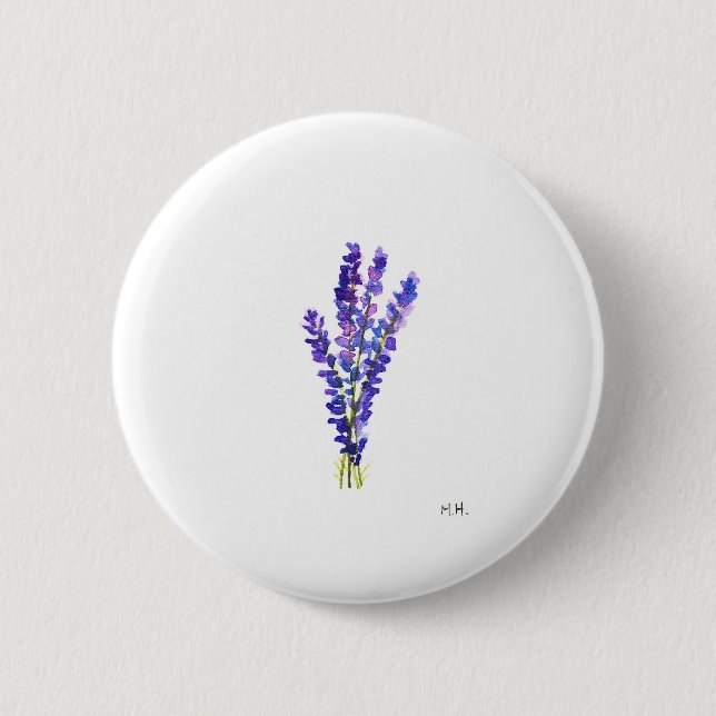 Lavendelkräuter Garten Blumen Vintage Wasserfarbe Button (Vorderseite)
