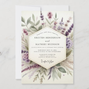 Lavendelnebelige botanische Hochzeit Einladung