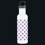 Lavendelpolka-Punkte auf weiß Edelstahlflasche<br><div class="desc">Lavendel und weiße Polka-Punkte</div>