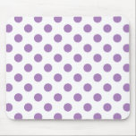Lavendelpolka-Punkte auf weiß Mousepad<br><div class="desc">Lavendel und weiße Polka-Punkte</div>