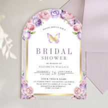 Lavendelrosa floraler Bogen Schmetterling Brautpar