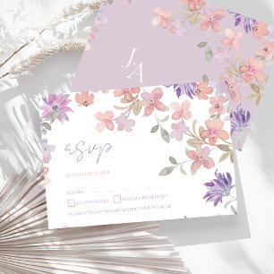 Lavendelrosa Wildblumen-Aquarell-Hochzeits-RSVP RSVP Karte