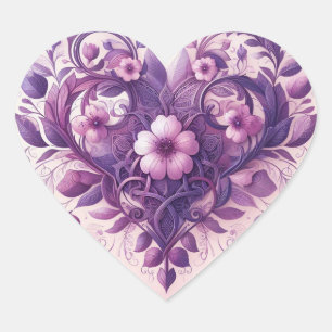 Lavendels Florales Herz Herz-Aufkleber