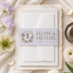 Lavendelstreifen-Blumenwappen-Hochzeit Einladungsbanderole