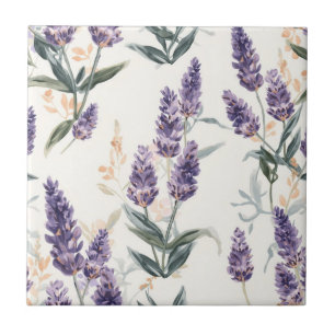 Lavendelzweige Wasserfarben Botanik Lila Blumen Fliese