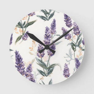 Lavendelzweige Wasserfarben Botanik Lila Blumen Runde Wanduhr