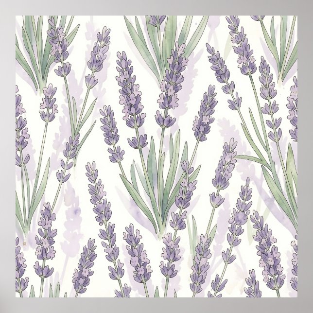 Lavendelzweige Wasserfarben Botanisches Muster Poster (Vorne)