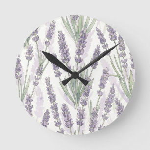 Lavendelzweige Wasserfarben Botanisches Muster Runde Wanduhr