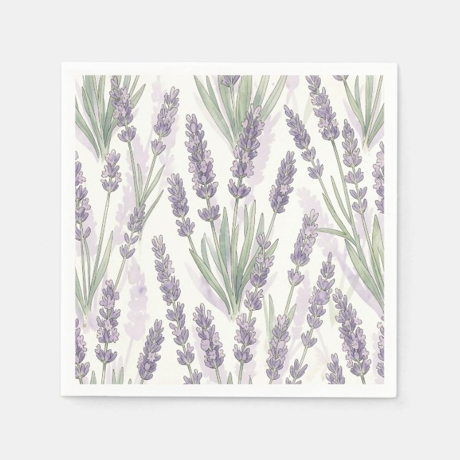Lavendelzweige Wasserfarben Botanisches Muster Serviette (Vorderseite)
