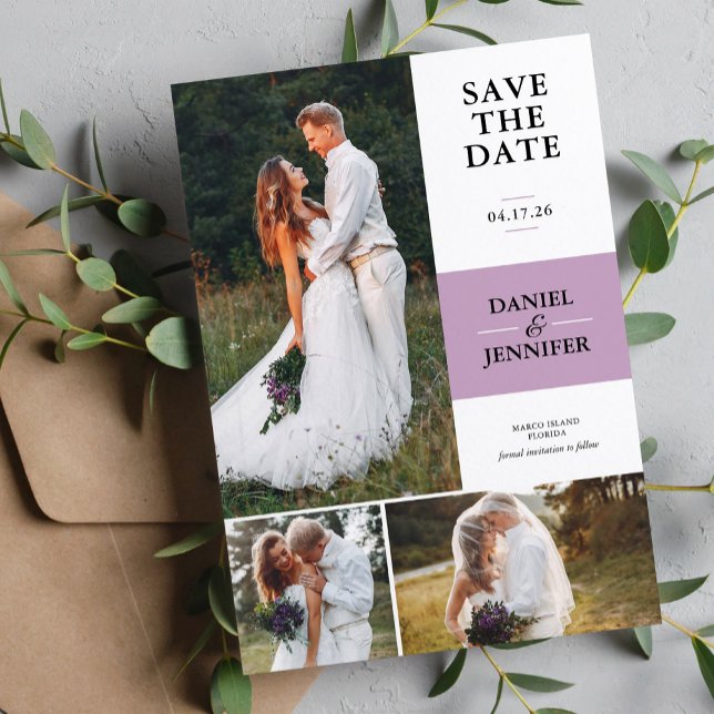 Lavender 3-Foto Galerie Hochzeit speichern Sie das Save The Date (Von Creator hochgeladen)