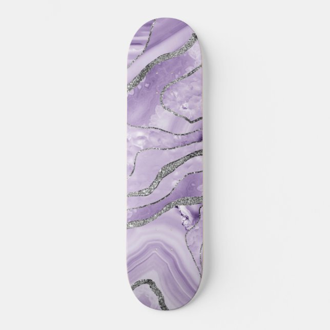 Lavender Agate Silver Glitzer Glam #1 Skateboard (Vorderseite)