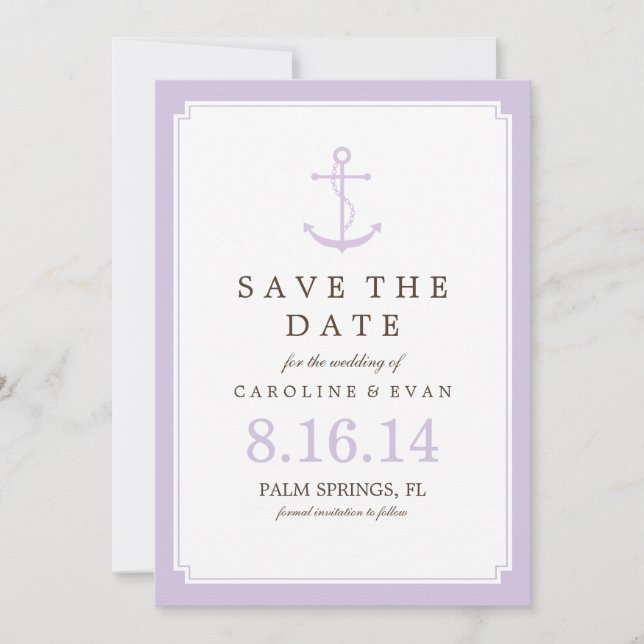 Lavender Anchor Hochzeit Speichern Sie das Datum Save The Date (Vorderseite)