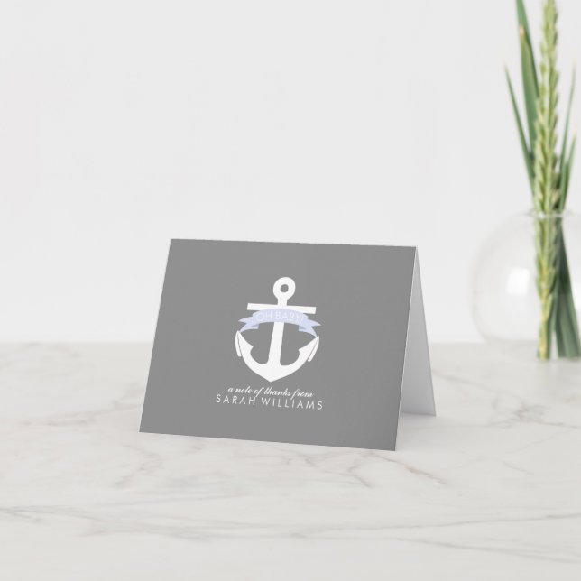 Lavender Anchor Nautical Baby Dusche Dankeskarte (Vorderseite)