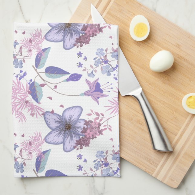 Lavender and Blush Pastel Botanical Floral Pattern Geschirrtuch (Viertel Falte)