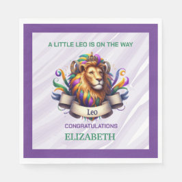 Lavender and Green Leo Zodiac Baby Shower Serviette