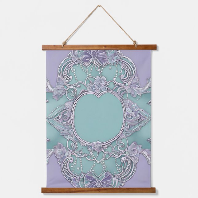 Lavender and mint green floral design AI art  Wandteppich Mit Holzrahmen (Vorderseite)
