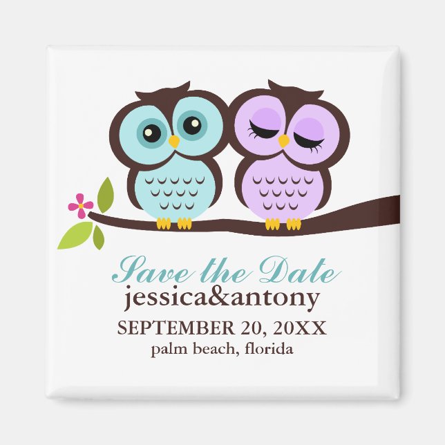 Lavender and Mint Owls Wedding Magnet (Vorne)