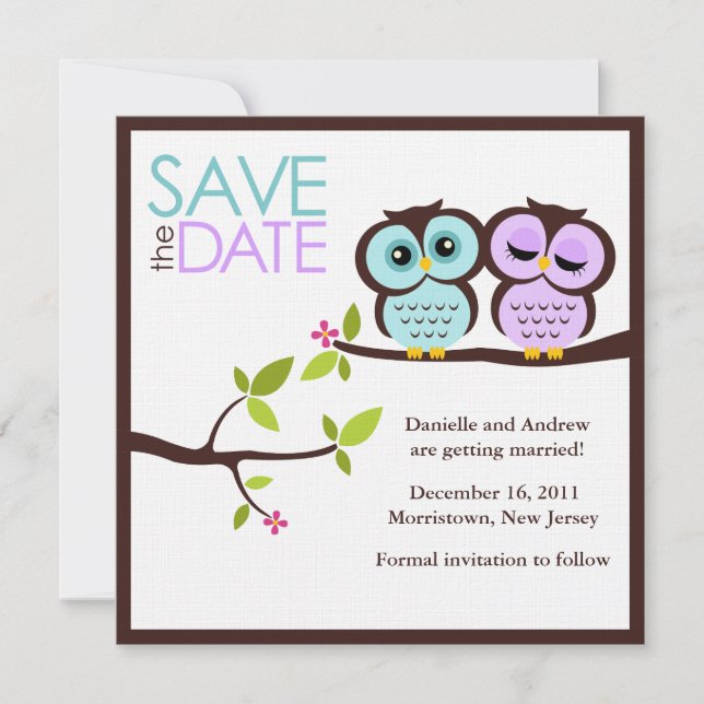 Lavender and Mint Owls Wedding Save The Date (Vorderseite)