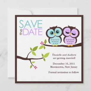 Lavender and Mint Owls Wedding Save The Date