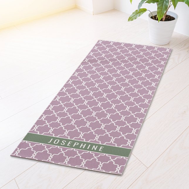 Lavender And Muted Green Trellis Pattern With Name Yogamatte (Von Creator hochgeladen)