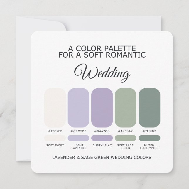 Lavender and Sage Green Wedding Color Palette Card Einladung (Vorderseite)
