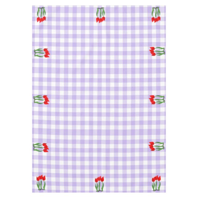 Lavender and White Gingham Pattern and Tulips Tischdecke (Vorderseite)