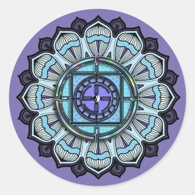 Lavender Aqua Mandala Schwarz-weiß Yin Yang Runder Aufkleber (Vorderseite)
