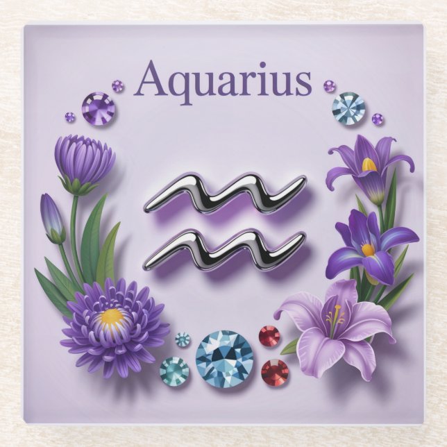 Lavender Aquarius Glyph Glass Untersetzer (Vorderseite)