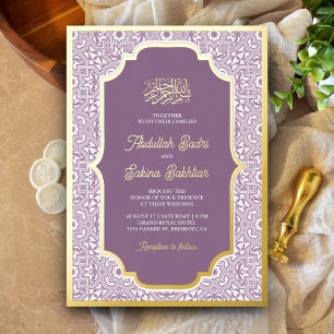 Lavender Arabesque Muster muslimische Hochzeit Gol Folieneinladung