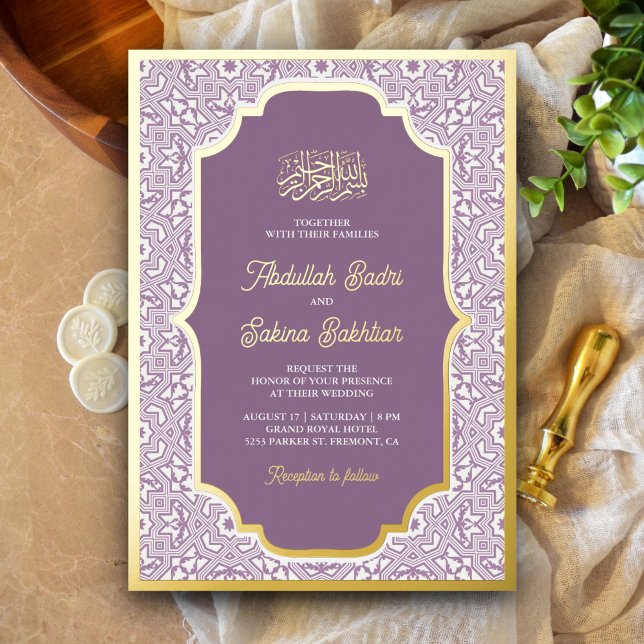 Lavender Arabesque Muster muslimische Hochzeit Gol Folieneinladung (Von Creator hochgeladen)