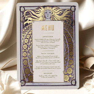 Lavender Art Nouveau Menu Card Mucha Vintager Deko Folieneinladung