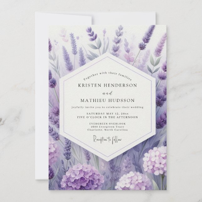Lavender Artistic Meadow Wedding Einladung (Vorderseite)