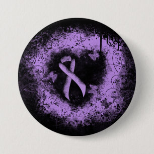Lavender Awareness Ribbon Grunge Herz Button