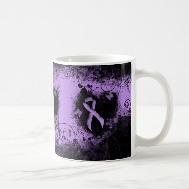 Lavender Awareness Ribbon Grunge Herz Kaffeetasse (Rechts)