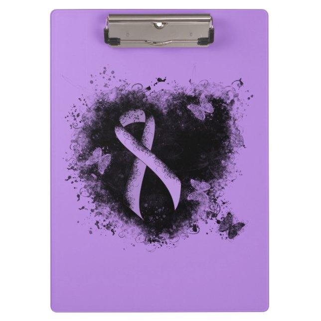 Lavender Awareness Ribbon Grunge Herz Klemmbrett (Vorderseite)