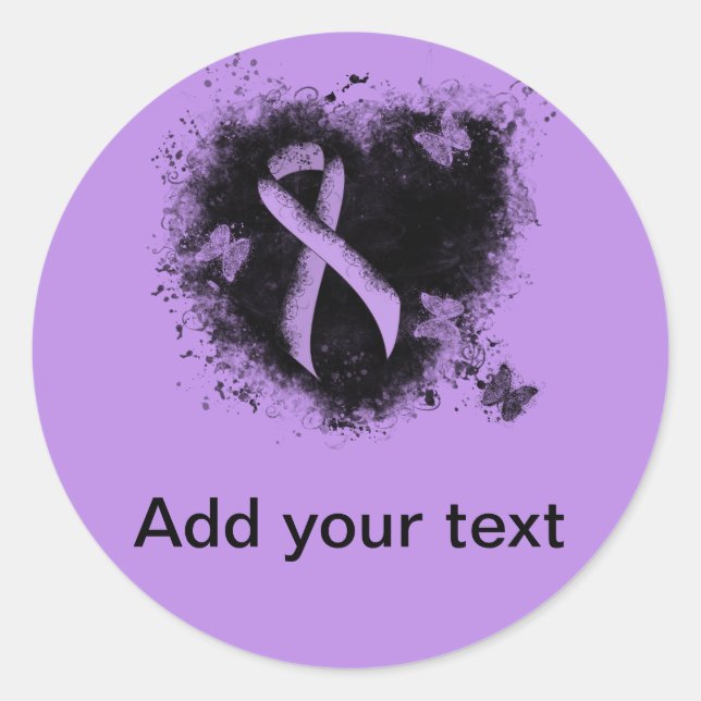Lavender Awareness Ribbon Grunge Herz Runder Aufkleber (Vorderseite)