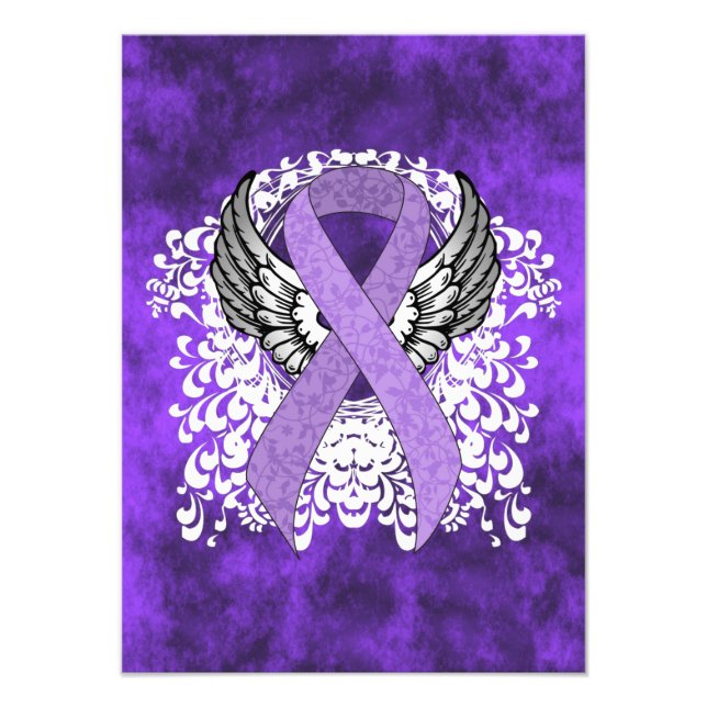 Lavender Awareness Ribbon mit Flügeln Fotodruck (Vorne)