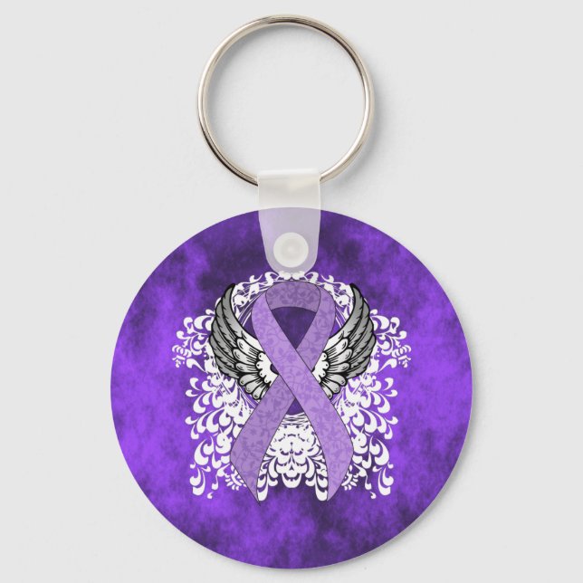 Lavender Awareness Ribbon mit Flügeln Schlüsselanhänger (Vorderseite)