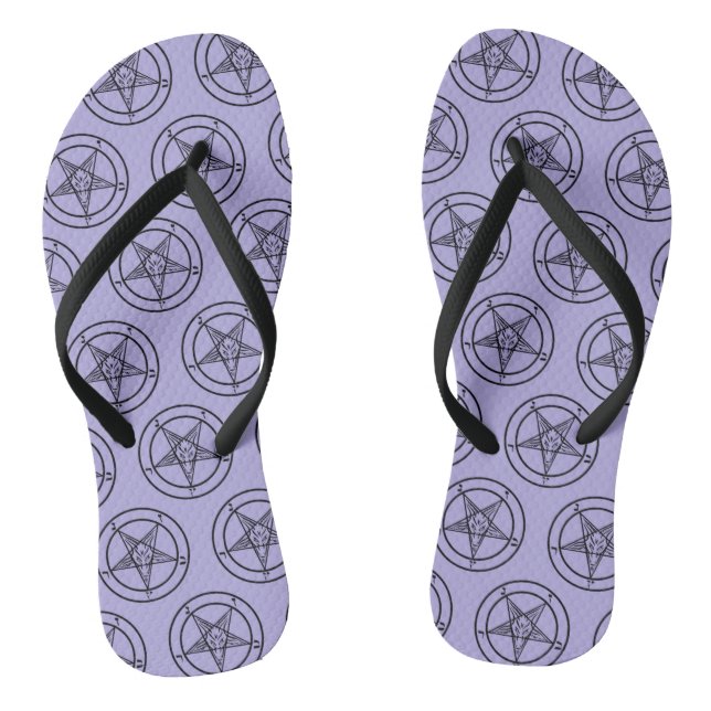 Lavender Baphomet Pentagram Satanic Flip Flops (Fußbett)